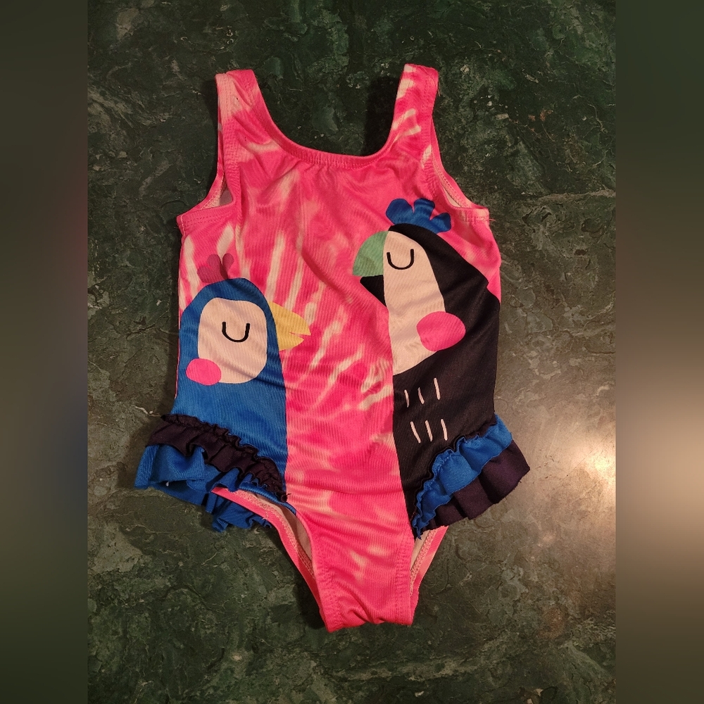 (4/$15) Pink Parrot Swimsuit, size 3t